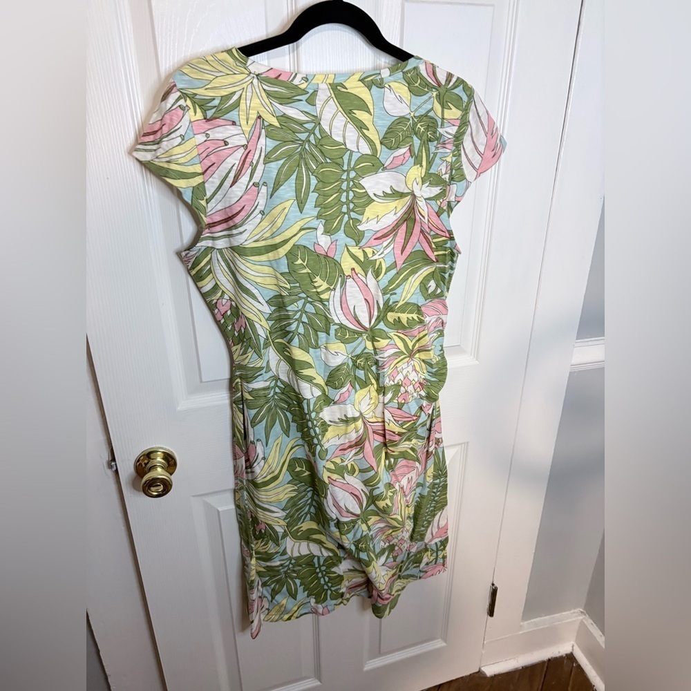 Talbots Tie-Detail Knit Shift Dress – Tropical Green & Pink Print – Size Large - Picture 8 of 9